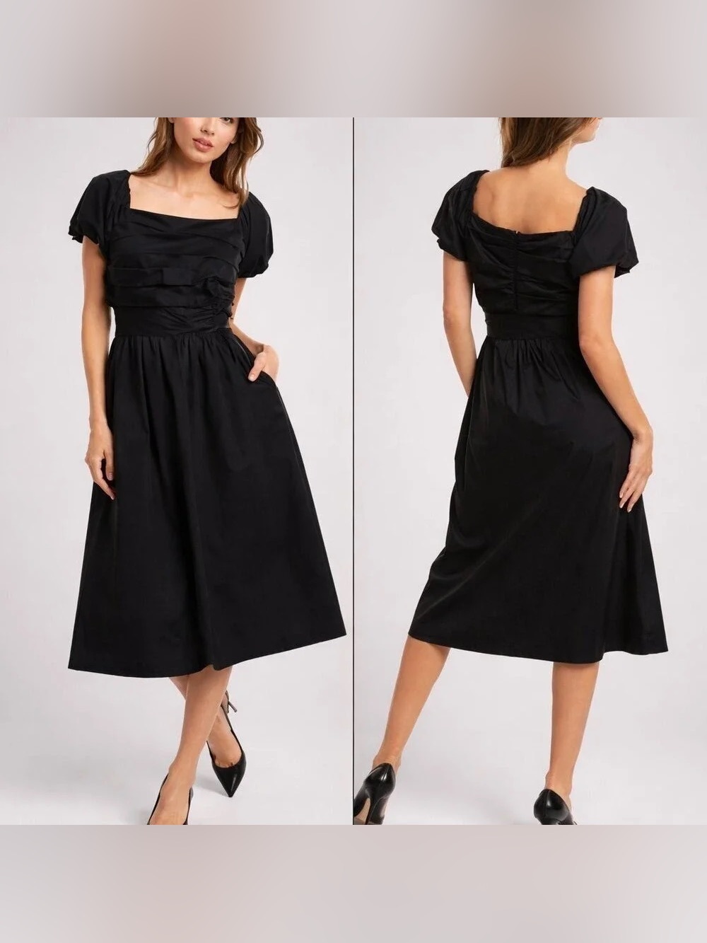 Elie Tahari Topaz Dress Midi Cotton with Belt and Pockets
